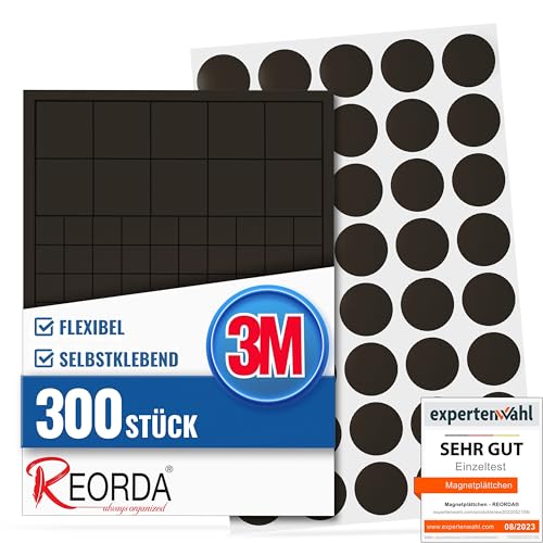 Reorda® Magnetplättchen selbstklebend (220+80 Stück) | Starker 3M-Kleber ermöglicht ausgezeichnete Klebekraft | Vielseitige Flache Magnete zum basteln & schneiden | Ideal nutzbar für Schule & Büro von Reorda