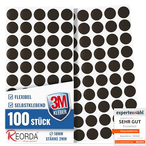 Reorda Magnetkreise selbstklebend (100 Stück) - Starker 3M-Kleber ermöglicht erstklassige Klebekraft I Vielseitige Flache Magnete zum basteln & schneiden - Ideal nutzbar für Schule & Büro von Reorda