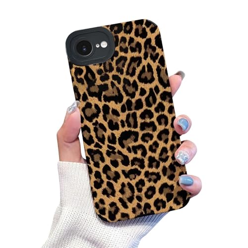 Reownest Handyhülle Kompatibel mit iPhone 16e(2025) Hülle mit Cute Fashion Brown Leopard Muster Leder Simple Case für Frauen Mädchen Weiche Silikon Schutzhülle - Schwarz von Reownest