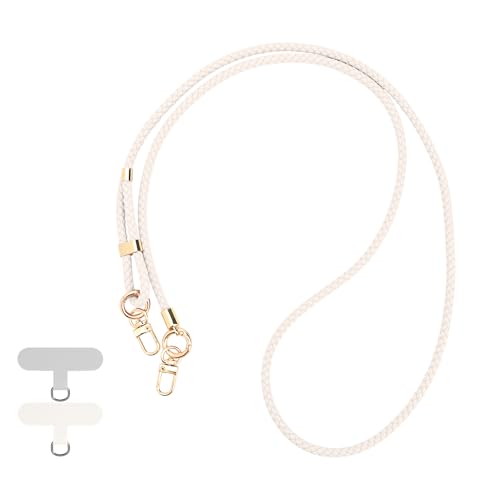 Reownest Handykette Universal zum Umhängen, Handy Halsband mit 2 Patches, Verstellbares Geflochtenes Leder Handy Lanyard, Halskette Kompatibel mit den meisten Smartphones, Weiß von Reownest