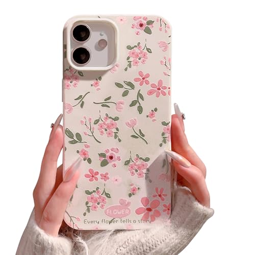 Reownest Hülle für iPhone 12/12 Pro, Cute Rosa Floral Muster Aesthetic Design Weiche Silikon Handyhülle, Schlanke Leichte Stoßfeste Kratzfeste Case für Mädchen Frauen - Weiß von Reownest