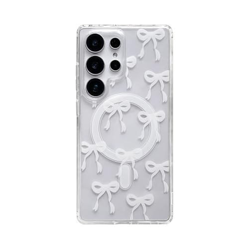 Reownest Magnetisch Handyhülle für Samsung Galaxy S25 Ultra Hülle Kompatibel mit MagSafe, Cute Bow Pattern Aesthetic Design mit Transparent Stoßfeste Kratzfeste Soft Case - Weiß Reownest Magnetisch Handyhülle für Samsung Galaxy S25 Ultra Hülle Kompatibel mit MagSafe, Cute Bow Pattern Aesthetic Design mit Transparent Stoßfeste Kratzfeste Soft Case - Weiß von Reownest