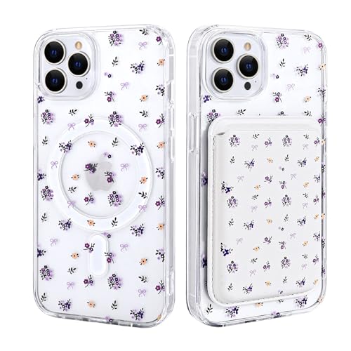 Reownest Schutzhülle für iPhone 14 Pro Max, süßes lila Blumen, ästhetisches Design für (kompatibel mit MagSafe), Kartenhalter, weiche TPU-Hülle, Schutz, Handyhüllen, Violett von Reownest