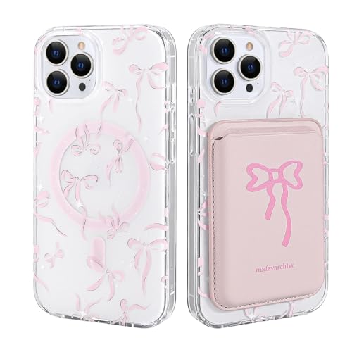 Reownest Schutzhülle für iPhone 14 Pro Max mit niedlicher rosa Schleife, ästhetisches Design für (kompatibel mit MagSafe), Kartenhalter, weiche TPU-Abdeckung, Schutz, Handyhüllen, rosa Schleife von Reownest