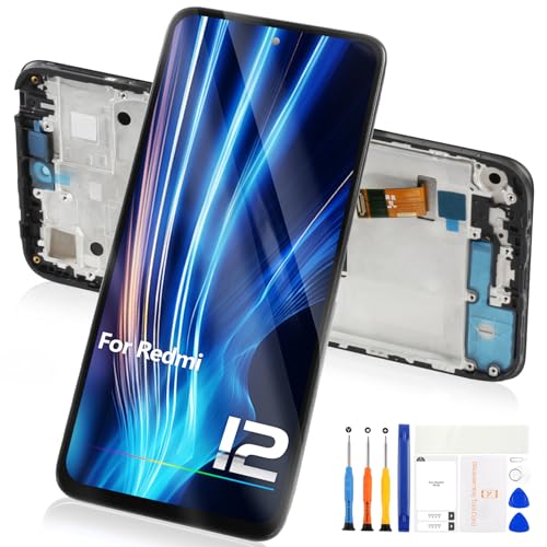 LCD Bildschirm für Xiaomi Redmi 12 4G/5G Display für Xiaomi Redmi 12 4G/5G LCD Display Touchscreen Digitizer mit Werkzeugen Montage Reparaturteile (Schwarz mit Rahmen, 6.79) von Reparo