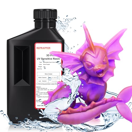 RepRapper 203 Zweifarbiges Wasserwaschbares 3D Drucker Resin 3D Drucker Harz UV 405nm Rapid Photopolymer Resin Water Washable Resin für LCD 3D Druck, Blau+Lila1000g RepRapper 203 Zweifarbiges Wasserwaschbares 3D Drucker Resin 3D Drucker Harz UV 405nm Rapid Photopolymer Resin Water Washable Resin für LCD 3D Druck, Blau+Lila1000g von Reprapper
