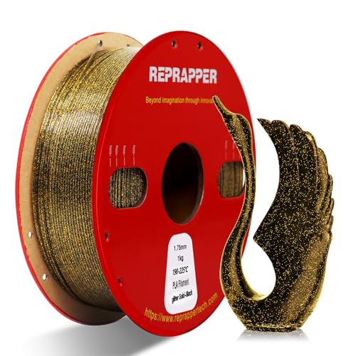RepRapper PLA Filament 1.75, Glitter Gold 3D Drucker Filament, Shiny Galaxy 1KG PLA 1.75mm (2.2lbs), Sparkle Laser Series 3D Druck Filament für 3D Drucker, Glitter Gold von Reprapper