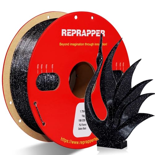 RepRapper PLA Filament 1.75 Glitter Black 3D Drucker Filament 1.75, Shiny Galaxy 1KG PLA1.75mm (2.2lbs), Sparkle Laser Series 3D Druck Filament für 3D Drucker, Galaxy Black von Reprapper