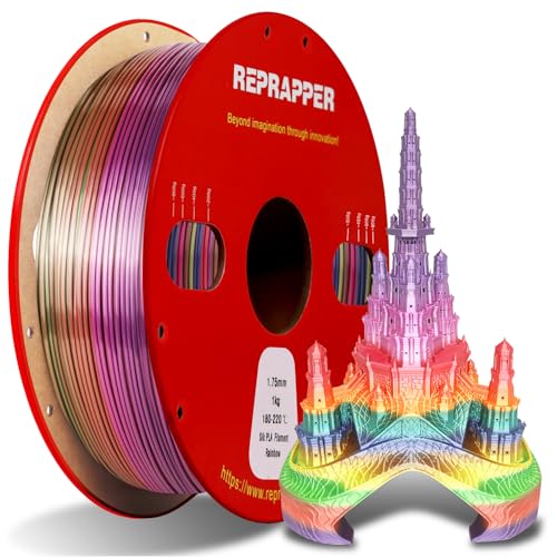 RepRapper Regenbogen PLA Mehrfarbig Silk PLA Rainbow Filament 1.75 mm für 3D Drucker Shiny Hochglanz 3D Drucker Filament 1,75 PLA 1kg(2,2lbs) Maßgenauigkeit ± 0,03 mm, Silk Magie Regenbogen von Reprapper
