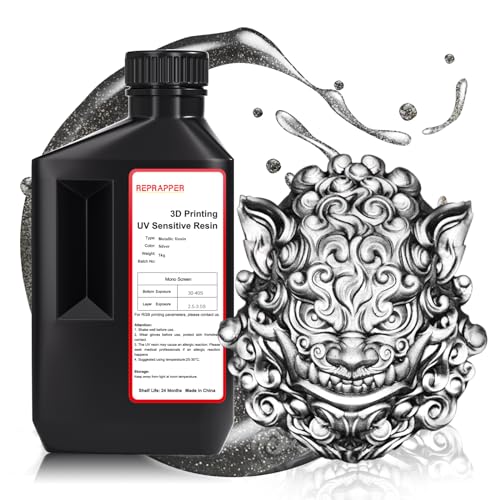 RepRapper Silber Glanz Metallic 3D Drucker Resin, 405nm Schnelle UV-Aushärtung Standard Resin, 3D Druck Resin mit magischem Metalleffekt für LCD DLP 3D Drucker, Metallische Silber 1KG RepRapper Silber Glanz Metallic 3D Drucker Resin, 405nm Schnelle UV-Aushärtung Standard Resin, 3D Druck Resin mit magischem Metalleffekt für LCD DLP 3D Drucker, Metallische Silber 1KG von Reprapper