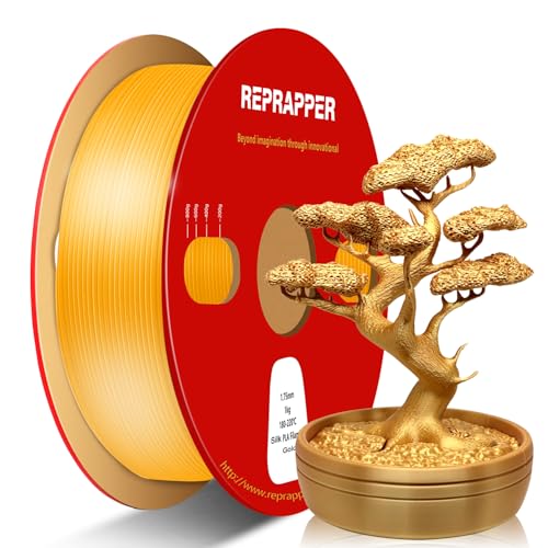 RepRapper Silk PLA Filament 1,75 mm, seidiges 3D-Druckerfilament PLA, Maßgenauigkeit +/- 0,03 mm, 1-kg-Spule (2,2 Pfund) 3D-Druckfilament für 3D-Drucker, Seidengold von Reprapper