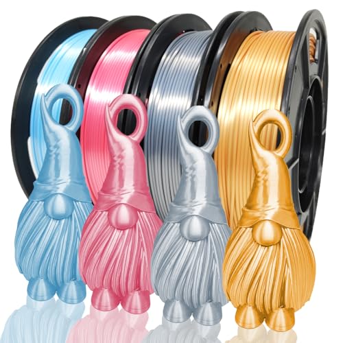 Reprapper 4 x 250g Silk PLA Filament 1,75 mm für 3D Drucker Hochglanz 3D Druck Silk Filament 1,75 PLA 1kg(2,2lbs) Spool, Maßgenauigkeit +/- 0.03mm, Silk Gold + Silber + Rosa + Blau von Reprapper