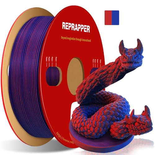 Reprapper Mattes zweifarbiges PLA-Filament 1,75 mm für 3D-Drucker, Coextrusion, mattes Filament 1,75 PLA, 1 kg Spule (2,2 lbs), Maßgenauigkeit +/- 0,03 mm, 3D-Druckfilament (Mattrot & Blau) von Reprapper
