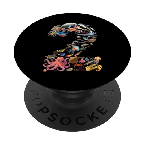 2 Jahre alt, 2. Geburtstag, Meerestiere, Figuren Nummer 2 PopSockets Klebender PopGrip 2 Jahre alt, 2. Geburtstag, Meerestiere, Figuren Nummer 2 PopSockets Klebender PopGrip von Reptile Lizards Birthday Party For Kids
