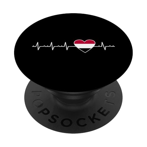 Jemenitische Flagge Herzschlag Liebe Jemen Wear PopSockets Klebender PopGrip von Republic Of Yemen Flag Designs Proud Yemeni Roots