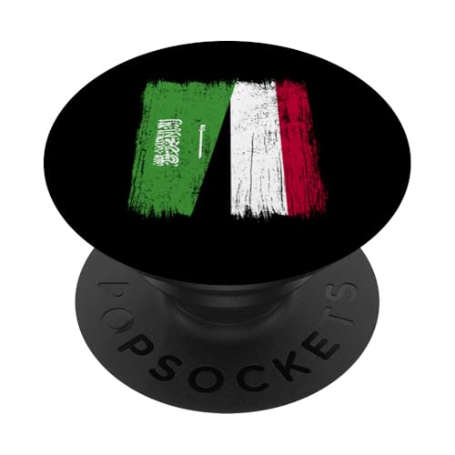 Saudi-Arabien, Jemen, halbe Flagge, Saudi-Jemenitische Vorfahren PopSockets Klebender PopGrip von Republic Of Yemen Flag Designs Proud Yemeni Roots