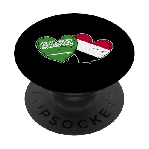 Saudi-Arabien, Jemen-Flagge, Herzen, Saudi-Jemenitisches Erbe PopSockets Klebender PopGrip von Republic Of Yemen Flag Designs Proud Yemeni Roots