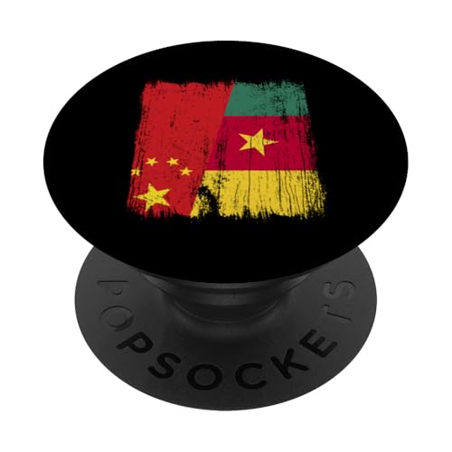 China, Kamerun, halbe Flagge, chinesische kamerunische Vorfahren PopSockets Klebender PopGrip China, Kamerun, halbe Flagge, chinesische kamerunische Vorfahren PopSockets Klebender PopGrip von Republic of Cameroon Flag Design Cameroonian Roots