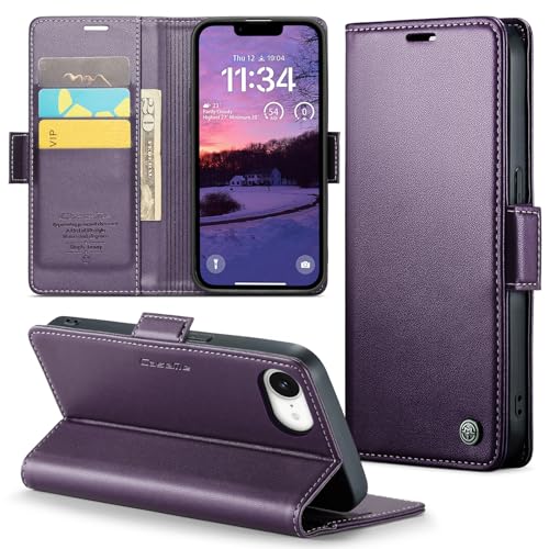 Rerzoiro Handyhülle für iPhone 16e Hülle, Premium PU Lederhülle Klappbar Flip Case [RFID Blocker] Tasche Magnet Kartenfach Klapphülle Schutzhülle für Apple iPhone 16e, Lila von Rerzoiro