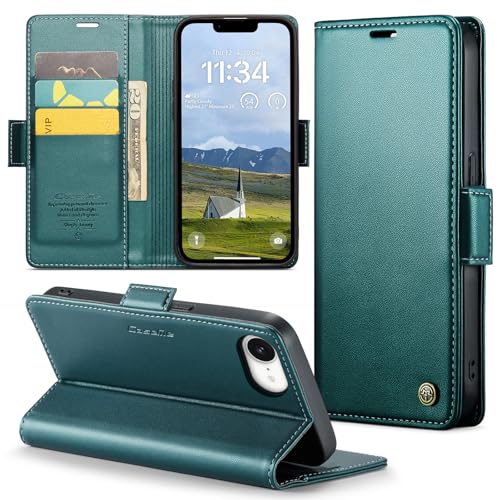 Rerzoiro Handyhülle für iPhone 16e Hülle, Premium PU Lederhülle Klappbar Flip Case [RFID Blocker] Tasche Magnet Kartenfach Klapphülle Schutzhülle für Apple iPhone 16e, Türkis von Rerzoiro
