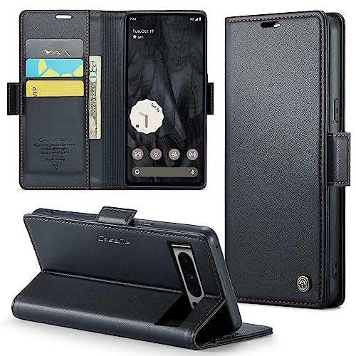 Rerzoiro Handyhülle für Google Pixel 8 Pro Hülle, Premium PU Lederhülle Klappbar Flip Case [RFID Blocker] Tasche Magnet Kartenfach Klapphülle Schutzhülle für Google 8 Pro, Schwarz von Rerzoiro