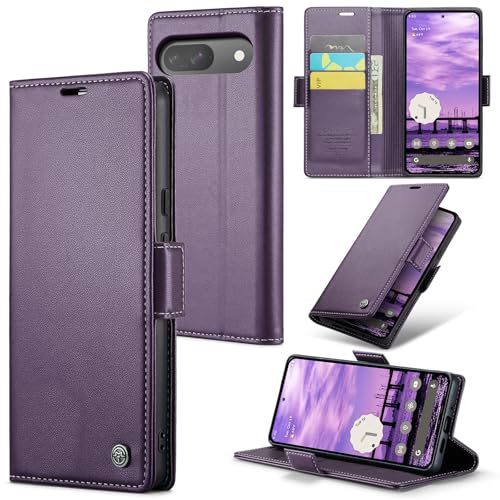 Rerzoiro Handyhülle für Google Pixel 9/Google Pixel 9 Pro Hülle,Premium PU Lederhülle Klappbar Flip Case[RFID Blocker] Tasche Magnet Kartenfach Klapphülle Schutzhülle für Google Pixel 9/9 Pro, Lila von Rerzoiro