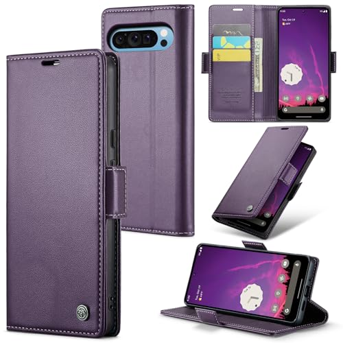 Rerzoiro Handyhülle für Google Pixel 9 Pro XL Hülle, Premium PU Lederhülle Klappbar Flip Case [RFID Blocker] Tasche Magnet Kartenfach Klapphülle Schutzhülle für Google Pixel 9 Pro XL, Lila von Rerzoiro