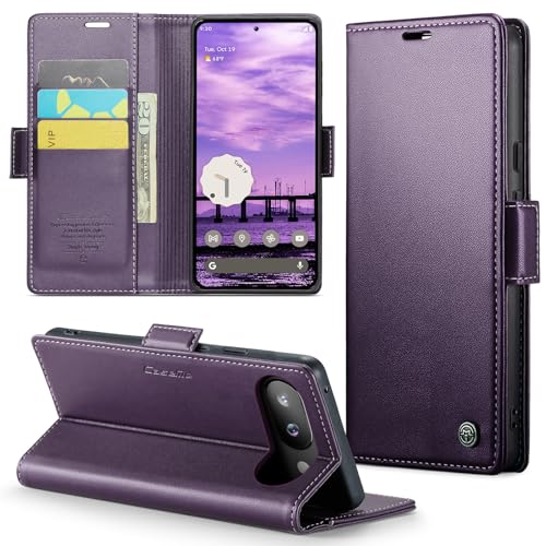 Rerzoiro Handyhülle für Google Pixel 9A Hülle, Premium PU Lederhülle Klappbar Flip Case [RFID Blocker] Tasche Magnet Kartenfach Klapphülle Schutzhülle für Google Pixel 9A, Lila von Rerzoiro