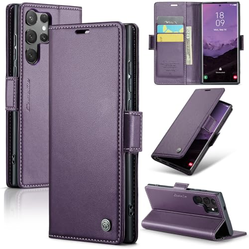 Rerzoiro Handyhülle für Samsung Galaxy S25 Ultra Hülle, Premium PU Lederhülle Klappbar Flip Case [RFID Blocker] Tasche Magnet Kartenfach Klapphülle Schutzhülle für Samsung Galaxy S25 Ultra, Lila von Rerzoiro