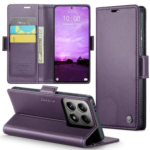 Rerzoiro Handyhülle für Xiaomi 14T Pro Hülle, Premium PU Lederhülle Klappbar Flip Case [RFID Blocker] Tasche Magnet Kartenfach Klapphülle Schutzhülle für Xiaomi 14T Pro, Lila von Rerzoiro