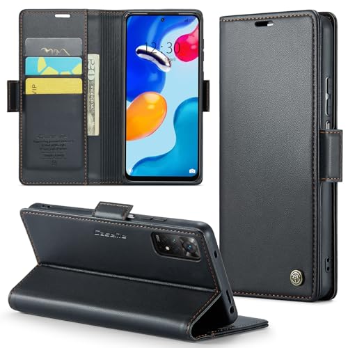 Rerzoiro Handyhülle für Xiaomi Redmi Note 11/ Note 11S Hülle, Premium PU Lederhülle Klappbar Flip Case[RFID Blocker]Tasche Magnet Kartenfach Klapphülle Schutzhülle für Redmi Note 11/ Note 11S, Schwarz von Rerzoiro