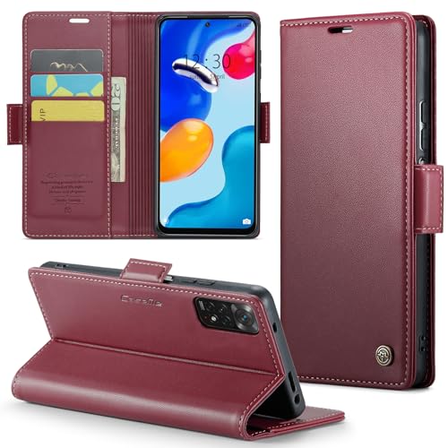 Rerzoiro Handyhülle für Xiaomi Redmi Note 11/ Note 11S Hülle, Premium PU Lederhülle Klappbar Flip Case[RFID Blocker] Tasche Magnet Kartenfach Klapphülle Schutzhülle für Redmi Note 11/ Note 11S, Rot von Rerzoiro