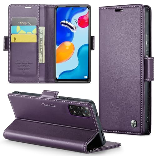 Rerzoiro Handyhülle für Xiaomi Redmi Note 11/ Note 11S Hülle, Premium PU Lederhülle Klappbar Flip Case[RFID Blocker] Tasche Magnet Kartenfach Klapphülle Schutzhülle für Redmi Note 11/ Note 11S, Lila von Rerzoiro