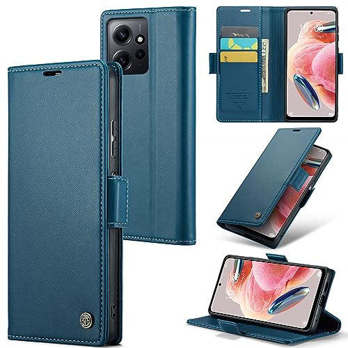 Rerzoiro Handyhülle für Xiaomi Redmi Note 12 4G Hülle, Premium PU Lederhülle Klappbar Flip Case [RFID Blocker] Tasche Magnet Kartenfach Klapphülle Schutzhülle für Redmi Note 12 4G, Blau von Rerzoiro