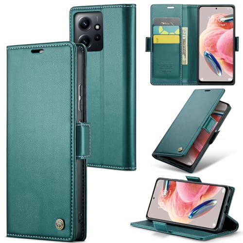 Rerzoiro Handyhülle für Xiaomi Redmi Note 12 4G Hülle, Premium PU Lederhülle Klappbar Flip Case [RFID Blocker] Tasche Magnet Kartenfach Klapphülle Schutzhülle für Redmi Note 12 4G, Türkis von Rerzoiro