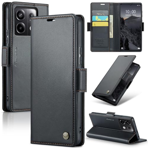 Rerzoiro Handyhülle für Xiaomi Redmi Note 13 Pro 5G Hülle (Nicht für 4G), Premium PU Lederhülle Klappbar Flip Case [RFID Blocker] Magnet Kartenfach Schutzhülle für Redmi Note 13 Pro 5G/POCO X6,Schwarz von Rerzoiro
