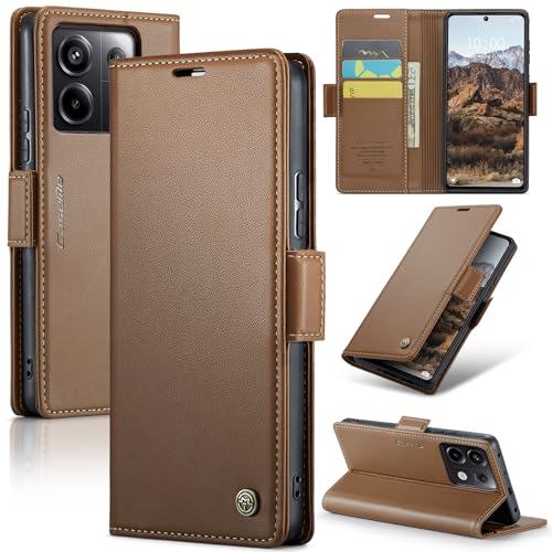Rerzoiro Handyhülle für Xiaomi Redmi Note 13 Pro 5G Hülle (Nicht für 4G), Premium PU Lederhülle Klappbar Flip Case [RFID Blocker] Magnet Kartenfach Schutzhülle für Redmi Note 13 Pro 5G/Poco X6,Braun von Rerzoiro