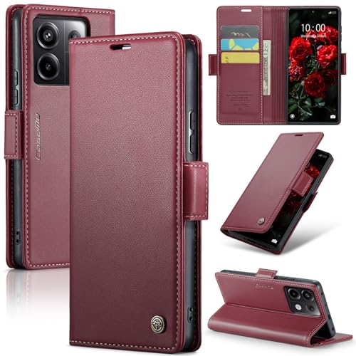 Rerzoiro Handyhülle für Xiaomi Redmi Note 13 Pro 5G Hülle (Nicht für 4G), Premium PU Lederhülle Klappbar Flip Case [RFID Blocker] Magnet Kartenfach Schutzhülle für Redmi Note 13 Pro 5G/Poco X6,Rot von Rerzoiro