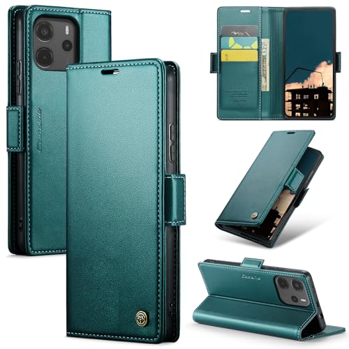 Rerzoiro Handyhülle für Xiaomi Redmi Note 14 4G Hülle, Premium PU Lederhülle Klappbar Flip Case [RFID Blocker] Tasche Magnet Kartenfach Klapphülle Schutzhülle für Xiaomi Redmi Note 14 4G, Türkis von Rerzoiro