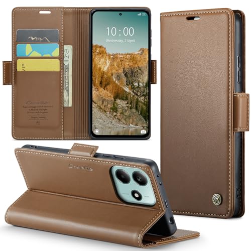Rerzoiro Handyhülle für Xiaomi Redmi Note 14 5G (Nicht für 4G)/Xiaomi Poco M7 Pro 5G Hülle, Premium PU Lederhülle Klappbar Flip Case [RFID Blocker] Klapphülle Schutzhülle für Redmi Note 14 5G, Braun von Rerzoiro