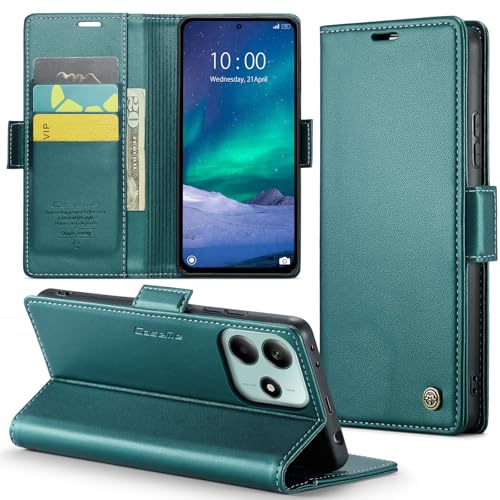 Rerzoiro Handyhülle für Xiaomi Redmi Note 14 5G (Nicht für 4G) Hülle, Premium PU Lederhülle Klappbar Flip Case [RFID Blocker] Tasche Magnet Klapphülle Schutzhülle für Redmi Note 14 5G, Türkis von Rerzoiro