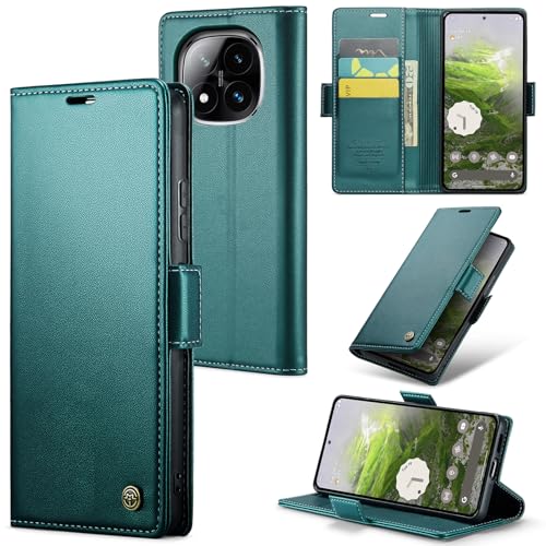 Rerzoiro Handyhülle für Xiaomi Redmi Note 14 Pro 4G（Nicht für 5G） Hülle, Premium PU Lederhülle Klappbar Flip Case [RFID Blocker] Tasche Magnet Klapphülle Schutzhülle für Redmi Note 14 Pro 4G, Türkis von Rerzoiro