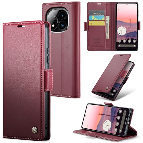 Rerzoiro Handyhülle für Xiaomi Redmi Note 14 Pro 4G Hülle, Premium PU Lederhülle Klappbar Flip Case [RFID Blocker] Tasche Magnet Kartenfach Klapphülle Schutzhülle für Redmi Note 14 Pro 4G, Rot von Rerzoiro