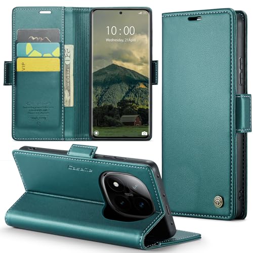 Rerzoiro Handyhülle für Xiaomi Redmi Note 14 Pro 5G(Nicht für 4G)/Note 14 Pro+ Plus 5G Hülle, Premium Lederhülle Klappbar Flip Case[RFID Blocker]Klapphülle Schutzhülle für Redmi Note 14 Pro 5G, Türkis von Rerzoiro