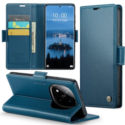 Rerzoiro Handyhülle für Xiaomi Redmi Note 14 Pro 5G(Nicht für 4G)/Note 14 Pro+ Plus 5G Hülle, Premium Lederhülle Klappbar Flip Case[RFID Blocker] Klapphülle Schutzhülle für Redmi Note 14 Pro 5G, Blau von Rerzoiro