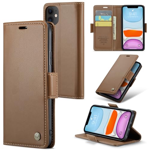 Rerzoiro Handyhülle für iPhone 11 Hülle, Premium PU Lederhülle Klappbar Flip Case [RFID Blocker] Tasche Magnet Kartenfach Klapphülle Schutzhülle für iPhone 11, Braun von Rerzoiro