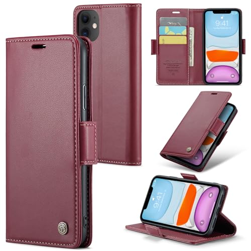 Rerzoiro Handyhülle für iPhone 11 Hülle, Premium PU Lederhülle Klappbar Flip Case [RFID Blocker] Tasche Magnet Kartenfach Klapphülle Schutzhülle für iPhone 11, Rot von Rerzoiro