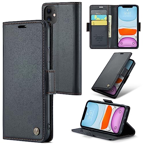 Rerzoiro Handyhülle für iPhone 11 Hülle, Premium PU Lederhülle Klappbar Flip Case [RFID Blocker] Tasche Magnet Kartenfach Klapphülle Schutzhülle für iPhone 11, Schwarz von Rerzoiro