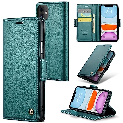 Rerzoiro Handyhülle für iPhone 11 Hülle, Premium PU Lederhülle Klappbar Flip Case [RFID Blocker] Tasche Magnet Kartenfach Klapphülle Schutzhülle für iPhone 11, Türkis von Rerzoiro