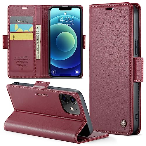 Rerzoiro Handyhülle für iPhone 12/12 Pro Hülle, Premium PU Lederhülle Klappbar Flip Case [RFID Blocker] Tasche Magnet Kartenfach Klapphülle Schutzhülle für iPhone 12/ iPhone12 Pro, Rot von Rerzoiro